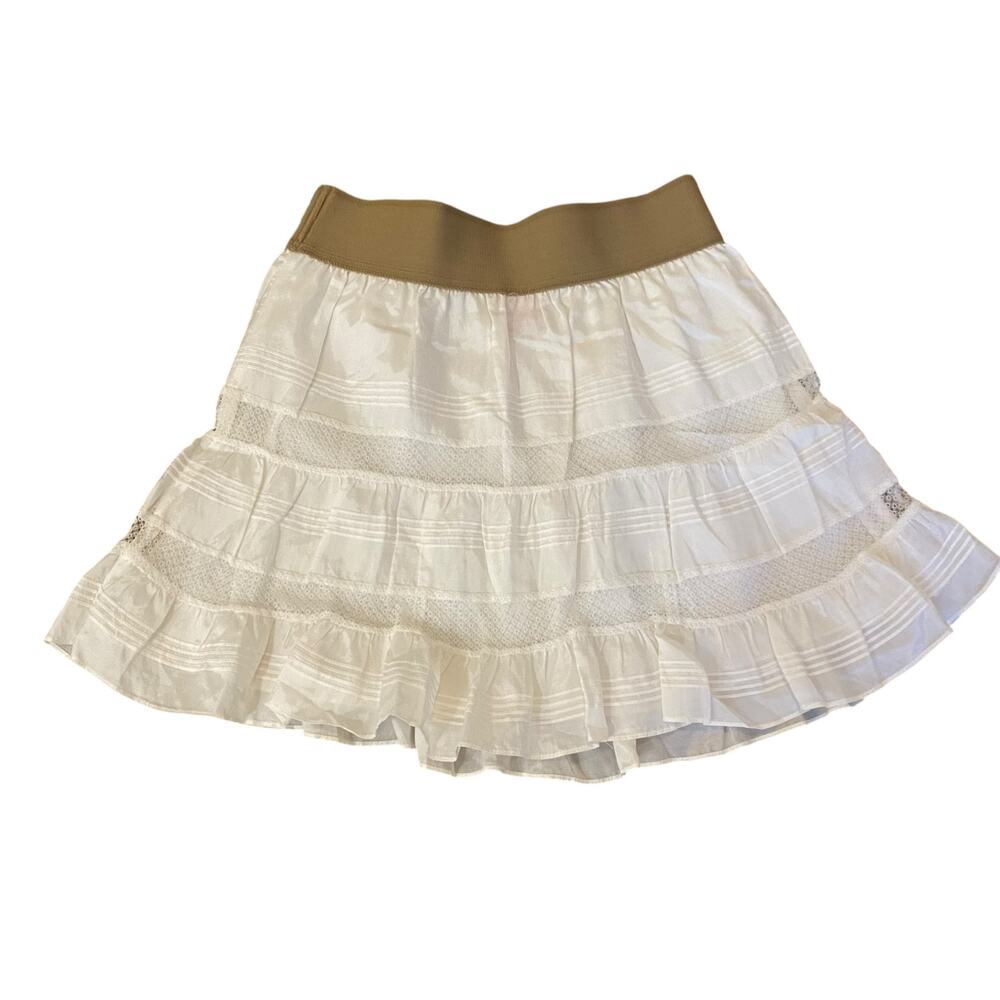 Free People Size Small White Boho Tiered Lined Mini Skirt with Elastic Waistband